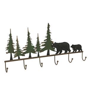 22 Inch Brown Metal Black Bear Family Coat Hanger Towel Holder Wall Mounted Hook